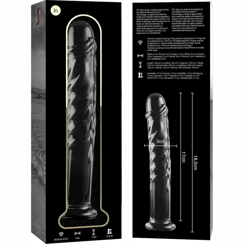 SERIE NEBULA DE IBIZA - MODELO 16 DILDO CRISTAL BOROSILICATO TRANSPARENTE 18,5 CM -O- 3 CM