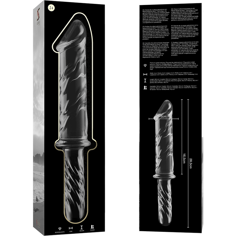 NEBULA SERIES BY IBIZA - MODEL 24 DILDO BOROSILICATE GLASS CLEAR 28.5 CM -O- 5 CM