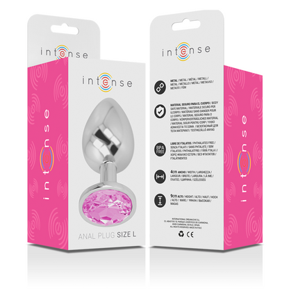 INTENSE - ALUMINUM METAL ANAL PLUG WITH PINK CRYSTAL SIZE L