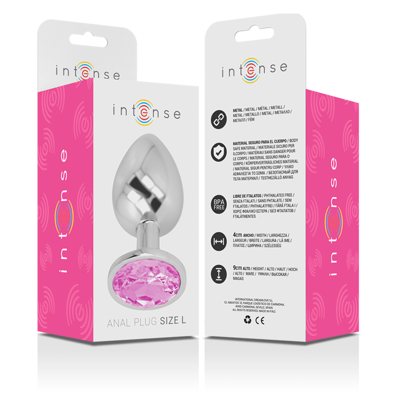 INTENSE - PLUG ANAL EN MÉTAL ALUMINIUM AVEC VERRE ROSE TAILLE L