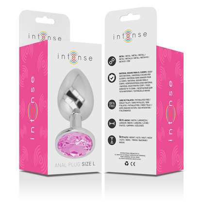 INTENSE - PLUG ANAL EN MÉTAL ALUMINIUM AVEC VERRE ROSE TAILLE L