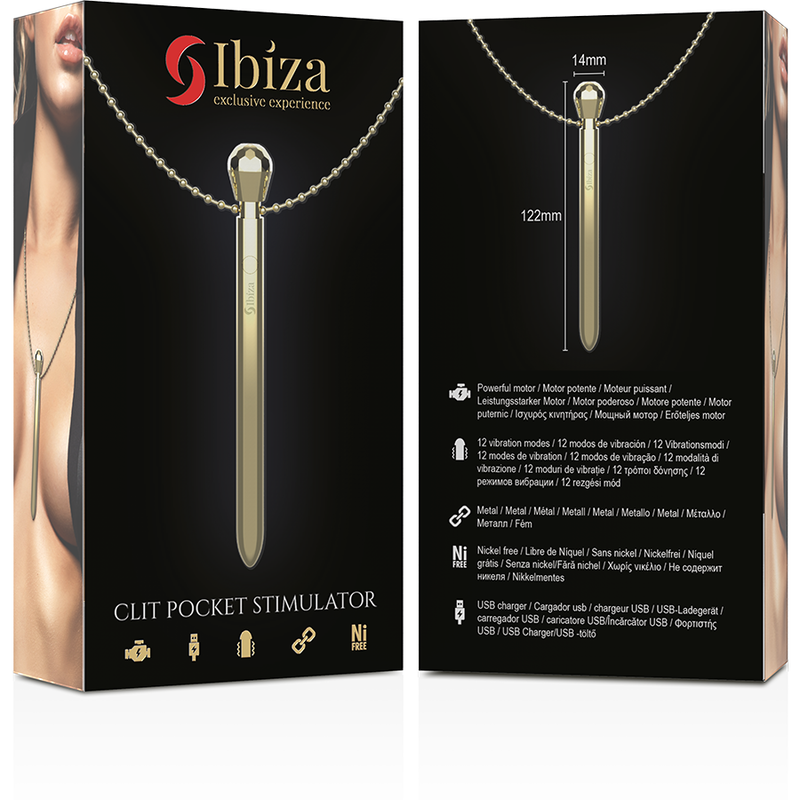 IBIZA - COLLIER STIMULATEUR DE CLIT POCKET CHARGEUR USB 12 MODES DE VIBRATIONS DORÉ 12,2 X 1,5