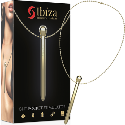 IBIZA - COLLIER STIMULATEUR DE CLIT POCKET CHARGEUR USB 12 MODES DE VIBRATIONS DORÉ 12,2 X 1,5