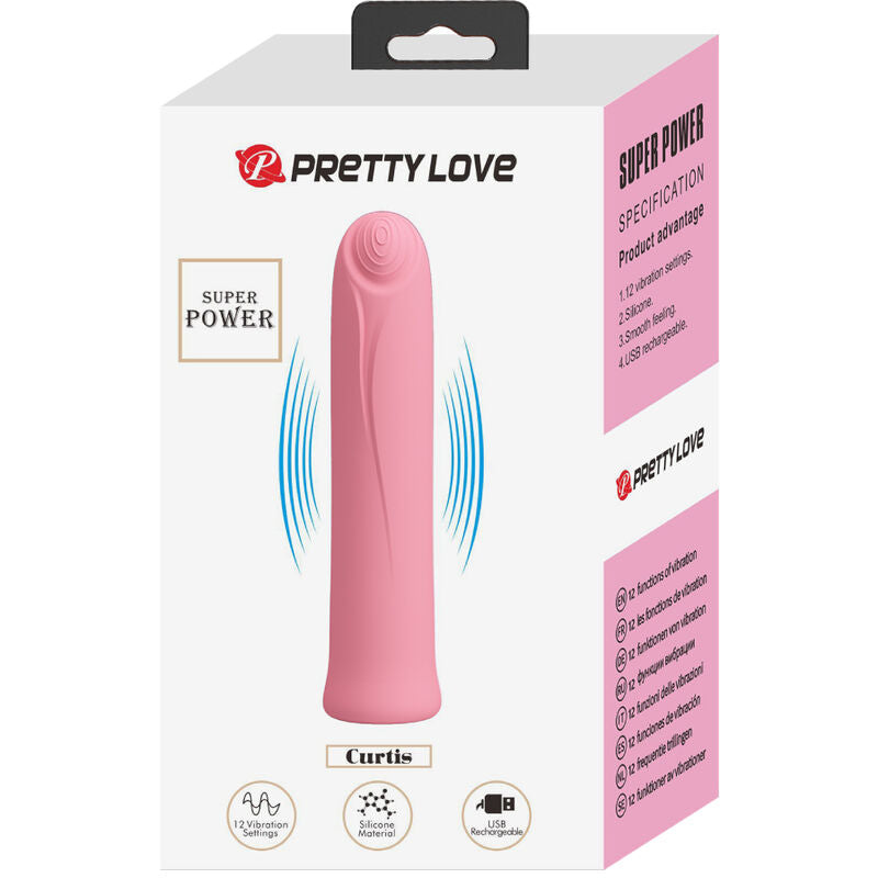 PRETTY LOVE - CURTIS MINI SUPER POWER VIBRATOR 12 PINK SILICONE VIBRATIONS