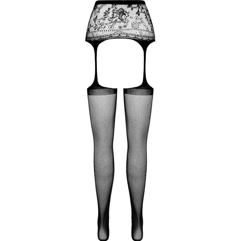 PASSION - S028 BLACK TIGHTS WITH GARTER ONE SIZE