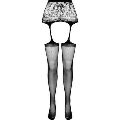 PASSION - S028 BLACK TIGHTS WITH GARTER ONE SIZE