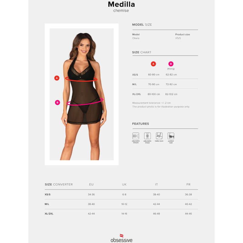 OBSESSIVE - MEDILLA CHEMISE &amp; STRING XS/S