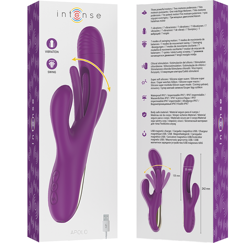 INTENSE - APOLO VIBRATEUR MULTIFONCTION RECHARGEABLE 7 VIBRATIONS AVEC MOUVEMENT DE BALANÇOIRE VIOLET