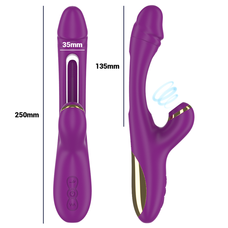 INTENSE - ATENEO VIBRADOR MULTIFUNCIÓN RECARGABLE 7 VIBRACIONES CON MOVIMIENTO DE OSCILACIÓN Y SUCCIÓN MORADO