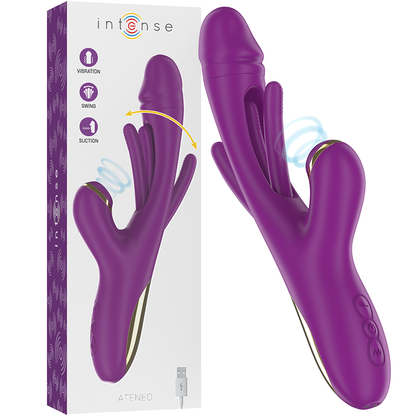 INTENSE - ATENEO VIBRADOR MULTIFUNCIÓN RECARGABLE 7 VIBRACIONES CON MOVIMIENTO DE OSCILACIÓN Y SUCCIÓN MORADO