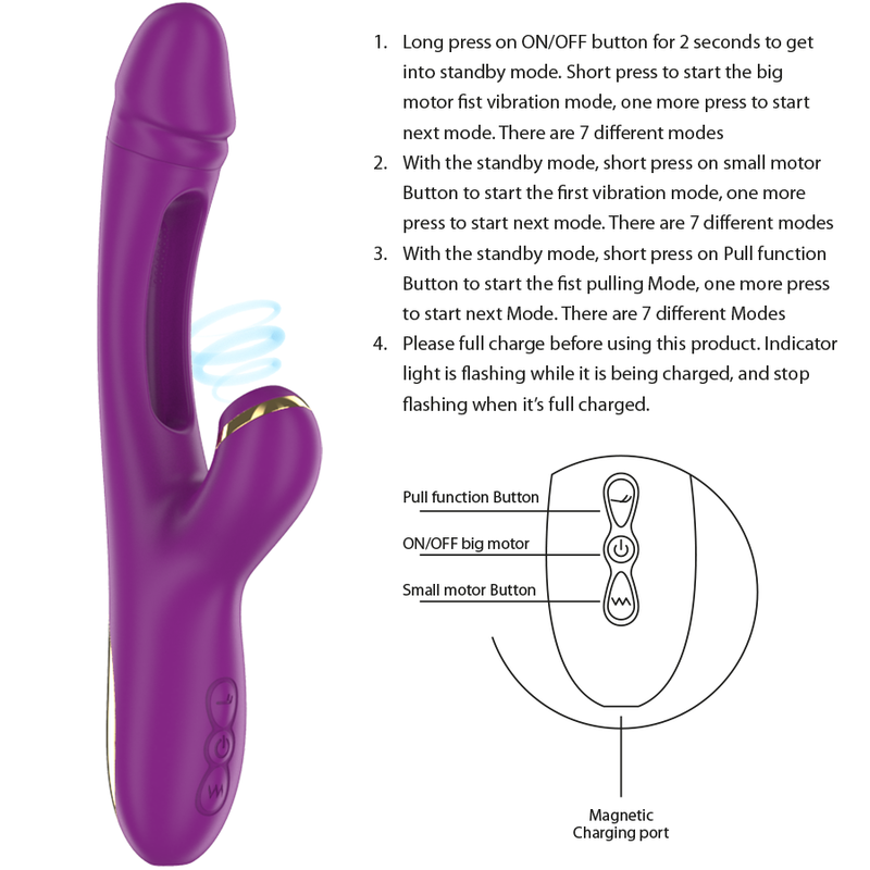 INTENSE - ATENEO VIBRADOR MULTIFUNCIÓN RECARGABLE 7 VIBRACIONES CON MOVIMIENTO DE OSCILACIÓN Y SUCCIÓN MORADO