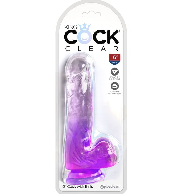 KING COCK - PENE REALISTA TRANSPARENTE CON BOLAS 13,5 CM MORADO