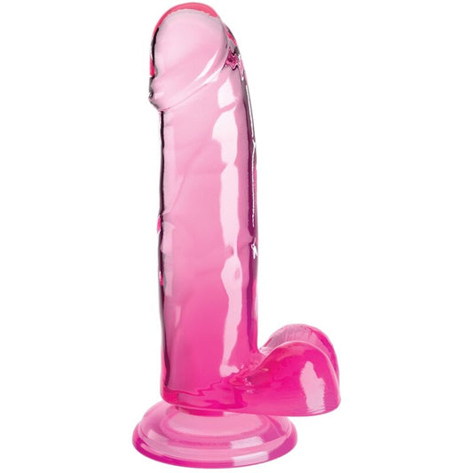 KING COCK - PENE REALISTA TRANSPARENTE CON BOLAS 15,2 CM ROSA