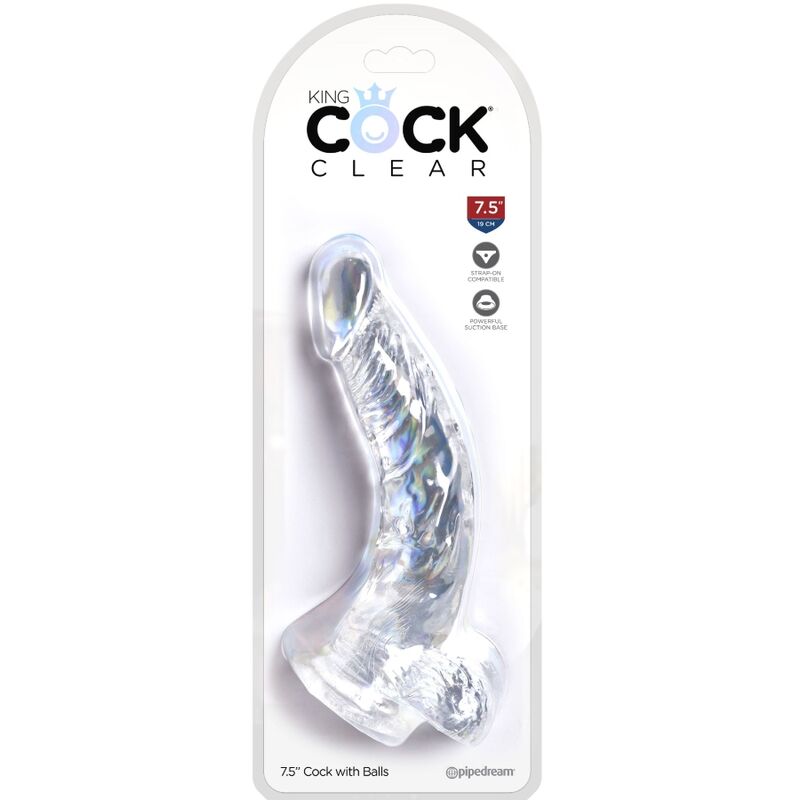 KING COCK - CLEAR REALISTIC CURVED PENIS WITH BALLS 16.5 CM TRANSPARENT