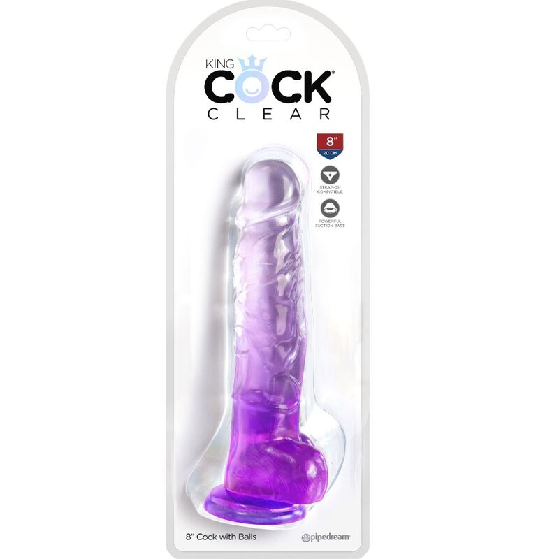 KING COCK - PENE REALISTA TRANSPARENTE CON BOLAS 16,5 CM MORADO