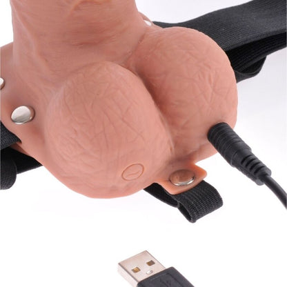 FETISH FANTASY SERIES - ADJUSTABLE HARNESS REALISTIC PENIS WITH BALLS RECHARGEABLE AND VIBRATOR 17.8 CM