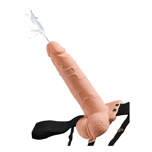 SÉRIE FETISH FANTASY - HARNAIS RÉGLABLE PÉNIS RÉALISTE AVEC COUILLES SQUIRTING 19 CM