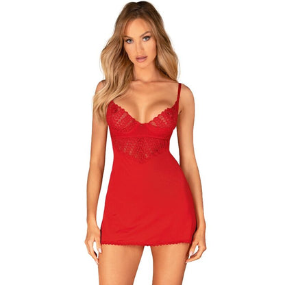 OBSESSIVE - INGRIDIA CHEMISE & THONG RED XL/XXL