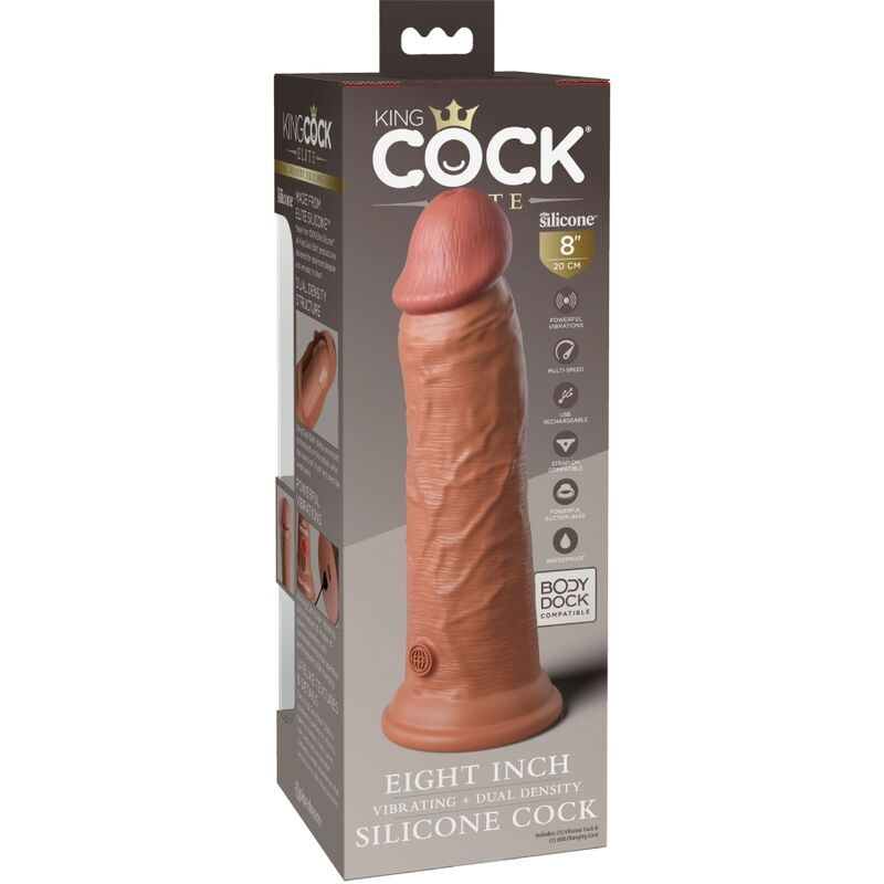 KING COCK - DILDO REALISTA ELITE VIBRADOR Y SILICONA 20,3 CM CARAMELO