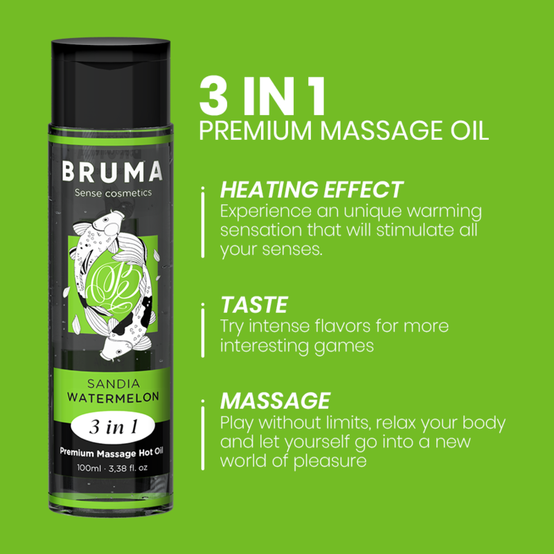 BRUMA - HUILE CHAUDE DE MASSAGE PREMIUM PASTÈQUE 3 EN 1 - 100 ML