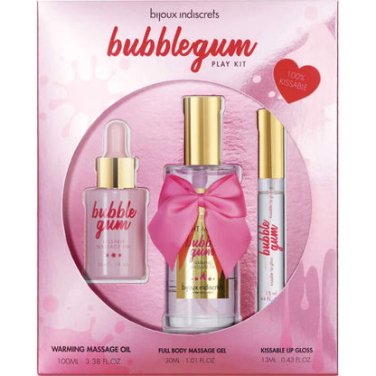 BIJOUX - KIT DE JUEGO BUBBLEGUM INDISCRETS CON GEL DE ACEITE Y BRILLO DE LABIOS