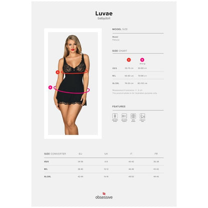 OBSESSIVE - BABYDOLL ET STRING LUVAE NOIR XS/S 