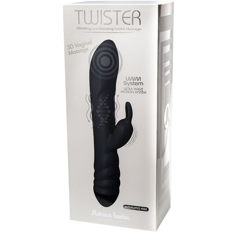 ADRIEN LASTIC - TWISTER VIBRADOR Y MASAJEADOR ROTATORIO CONEJO NEGRO