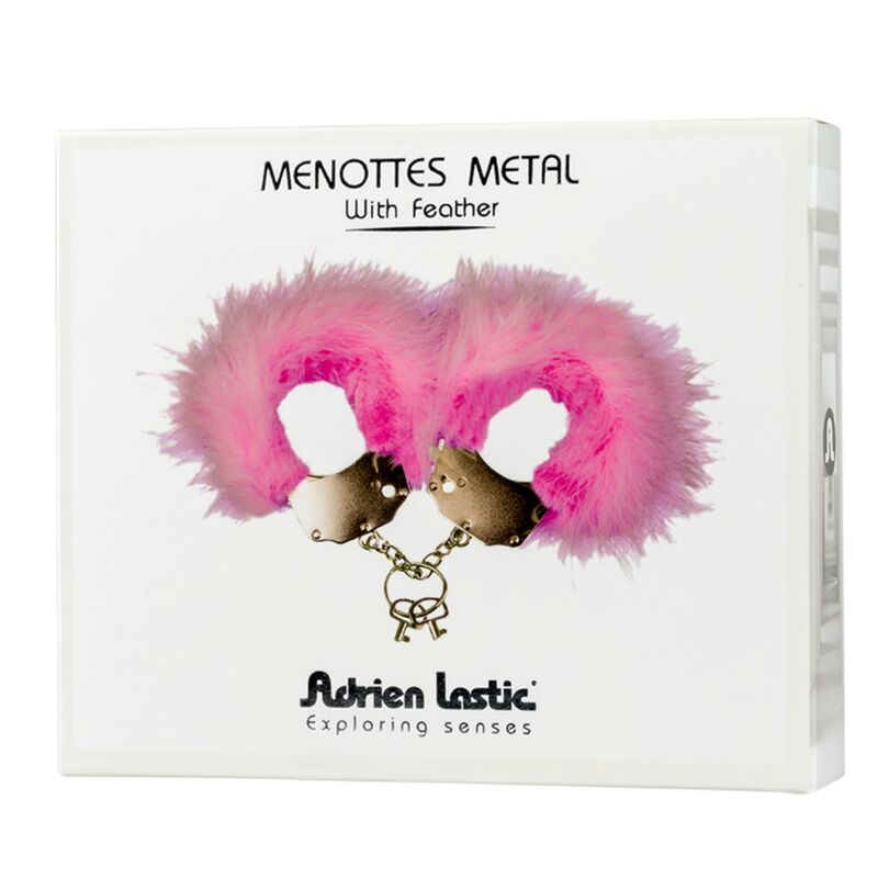 ADRIEN LASTIC - MENOTTES EN MÉTAL AVEC PLUMES ROSES