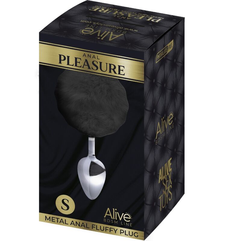 ALIVE - PLUG PLAISIR ANAL LISSE METAL DUVETEUX NOIR TAILLE S