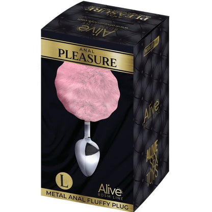 ALIVE - PLUG PLAISIR ANAL MÉTAL LISSE FLUFFY ROSE TAILLE L