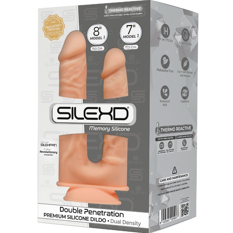 SILEXD - MODÈLE 1 PÉNIS RÉALISTE DOBLE PENETRACION PREMIUM SILEXPAN SILICONE 17,5 / 19,5 CM