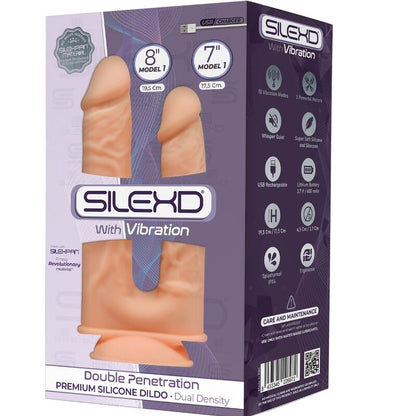 SILEXD - MODÈLE 1 VIBRATEUR DOUBLE PÉNÉTRATION PÉNIS RÉALISTE PREMIUM SILEXPAN SILICONE 17,5 / 19,5 CM