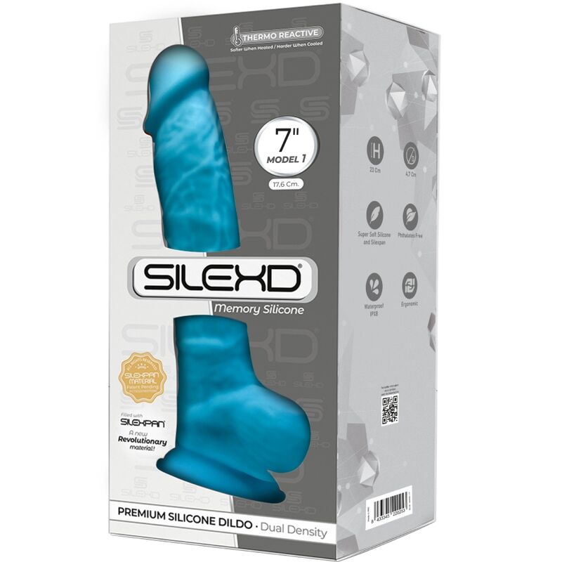 SILEXD - MODÈLE 1 PÉNIS RÉALISTE PREMIUM SILEXPAN SILICONE BLEU 17,5 CM