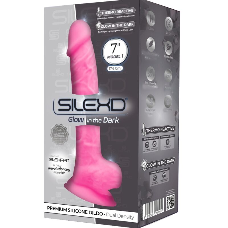 SILEXD - MODÈLE 1 PÉNIS RÉALISTE SILICONE PREMIUM SILEXPAN ROSE FLUORESCENT 17,5 CM