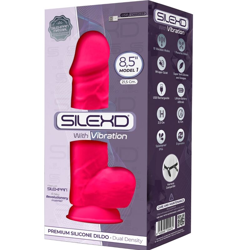 SILEXD - MODÈLE 1 VIBRATEUR PÉNIS RÉALISTE SILICONE PREMIUM SILEXPAN FUCHSIA 21,5 CM