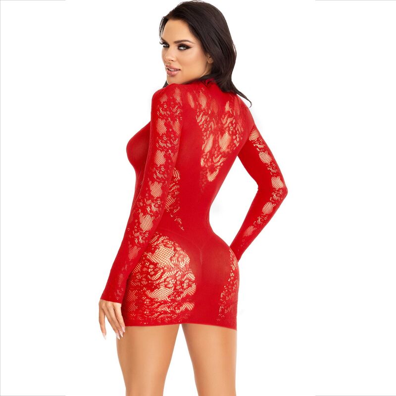 LEG AVENUE - MINI ROBE AVEC DENTELLE MANCHES LONGUES ROUGE