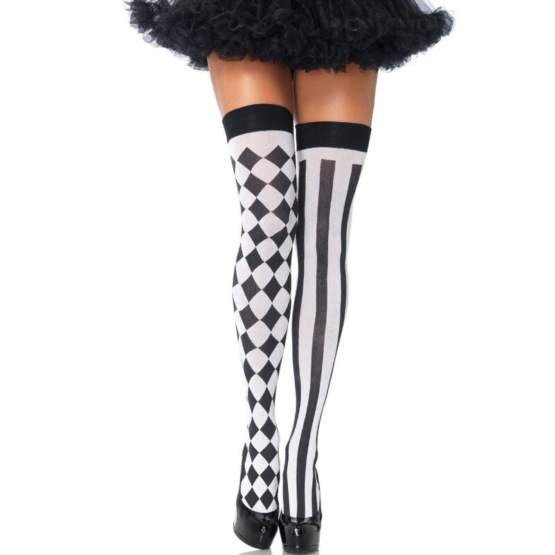 LEG AVENUE - CALCETINES ALTOS ARLEQUIN NEGROS/BLANCOS