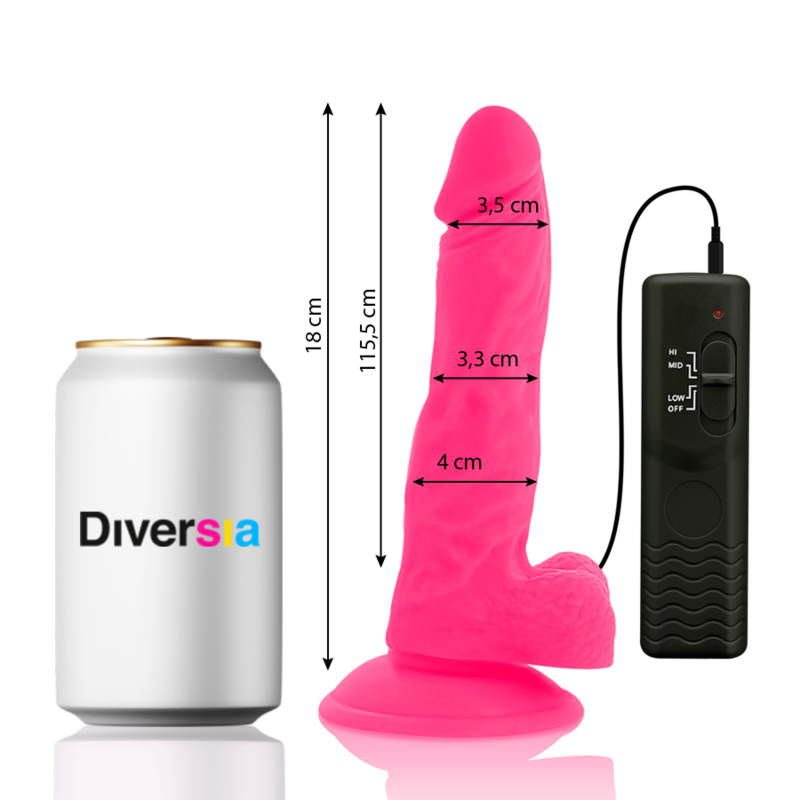 DIVERSIA - FLEXIBLE VIBRATING DILDO PINK 18 CM -O- 4 CM