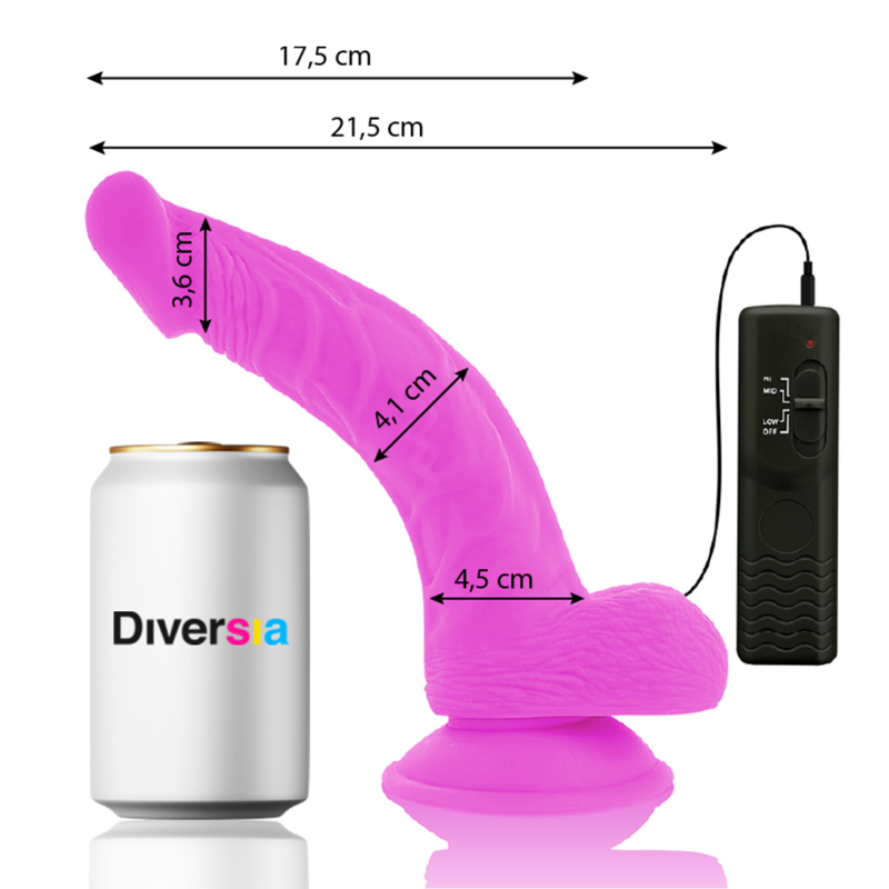 DIVERSIA - FLEXIBLE VIBRATING DILDO PURPLE 21.5 CM -O- 4.5 CM