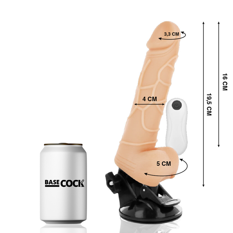 BASECOCK - VIBRATEUR RÉALISTE TÉLÉCOMMANDÉ NATUREL AVEC TESTICULES 19,5 CM -O- 4 CM