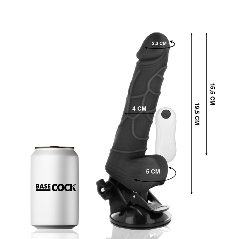 BASECOCK - VIBRATEUR RÉALISTE TÉLÉCOMMANDÉ NATUREL AVEC TESTICULES 19,5 CM -O- 4 CM