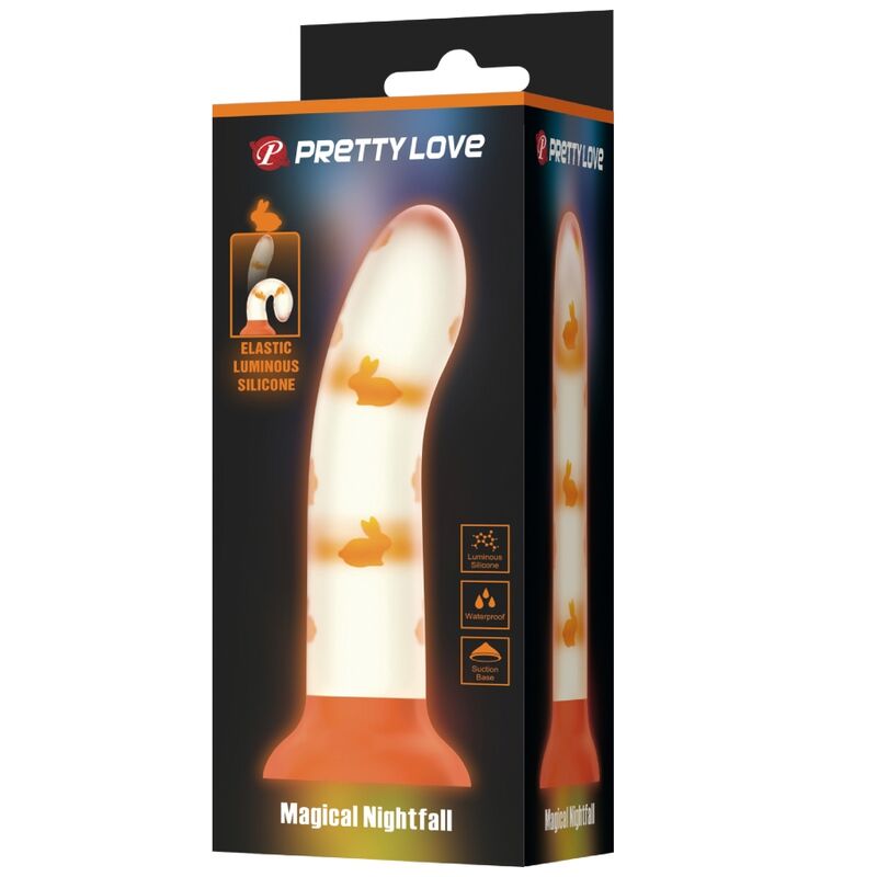 PRETTY LOVE - DILDO MAGIQUE NIGHTFALL SANS VIBRATION ORANGE LUMINEUX