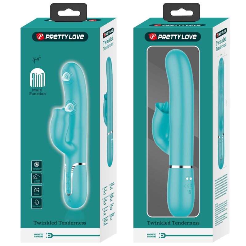 PRETTY LOVE - RABBIT VIBRATOR WITH LICKING AQUA GREEN