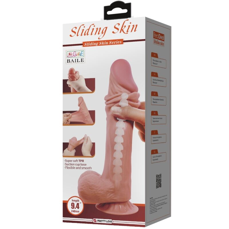 PRETTY LOVE - SERIE PIEL DESLIZANTE DILDO REALISTA CON VENTOSA PIEL DESLIZANTE MARRÓN 24 CM