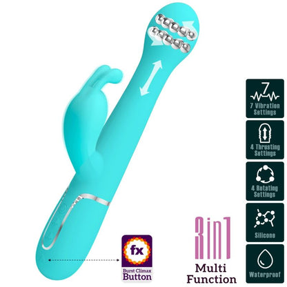 PRETTY LOVE - DEJON RABBIT VIBRATOR 3 IN 1 MULTIFUNCTION AQUA GREEN