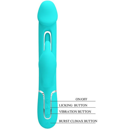 PRETTY LOVE - VIBRADOR MULTIFUNCIÓN 3 EN 1 CON LENGUA KAMPAS RABBIT VERDE AGUA