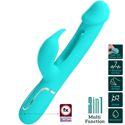 PRETTY LOVE - VIBRADOR MULTIFUNCIÓN 3 EN 1 CON LENGUA KAMPAS RABBIT VERDE AGUA