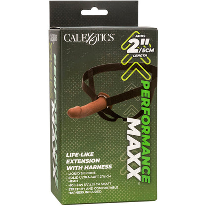 CALEXOTICS - EXTENSIÓN PERFORMANCE MAXX REALISTA CON ARNÉS PIEL MARRÓN