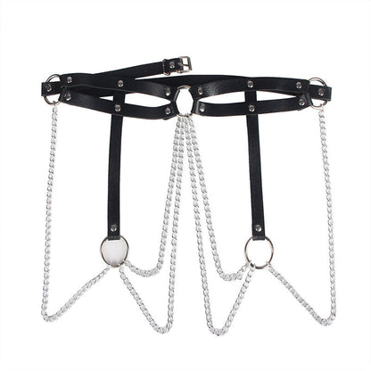 SUBBLIME - LEATHER RING CHAINBELT BLACK ONE SIZE