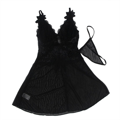 SUBBLIME - BABYDOLL TULLE TISSU AVEC DENTELLE ET DÉTAIL FLEUR NOIR S/M